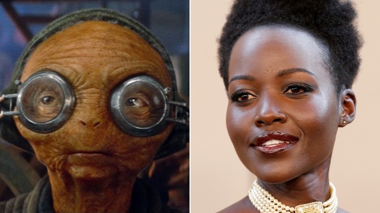 Maz Kanata looking serious in Star Wars: The Force Awakens and Lupita Nyong'o