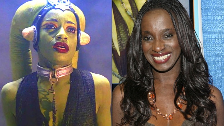 Oola chained and looking desperate in Star Wars: Return of the Jedi and Femi Taylor