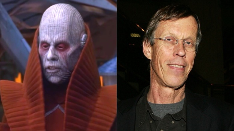 Tion Medon wearing red in Star Wars: Revenge of the Sith and Bruce Spence
