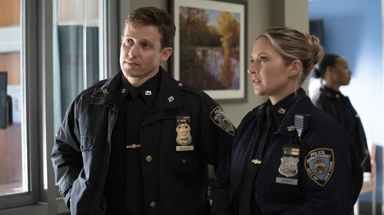 Eddie and Jamie in uniform on Blue Bloods 