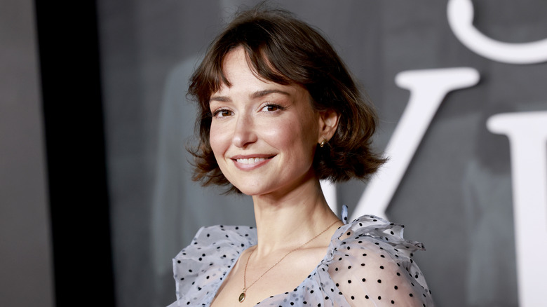 Milana Vayntrub smiling on the red carpet in 2025