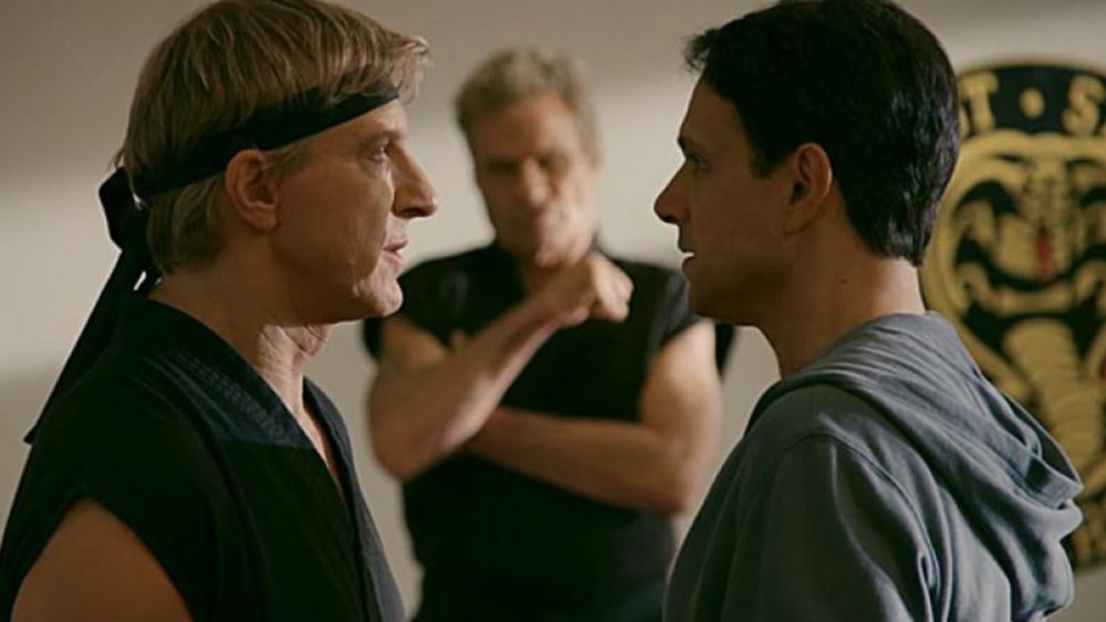 Ralph Macchio as Daniel LaRusso, Martin Kove as John Kreese, and William Zabka as Johnny Lawrence on Cobra Kai