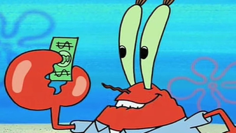 Mr. Krabs holding money