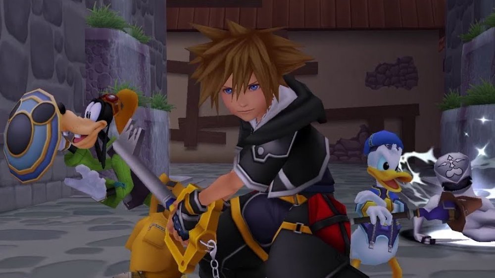 Sora leads Goofy and Donald Duck in Kingdom Hearts 3