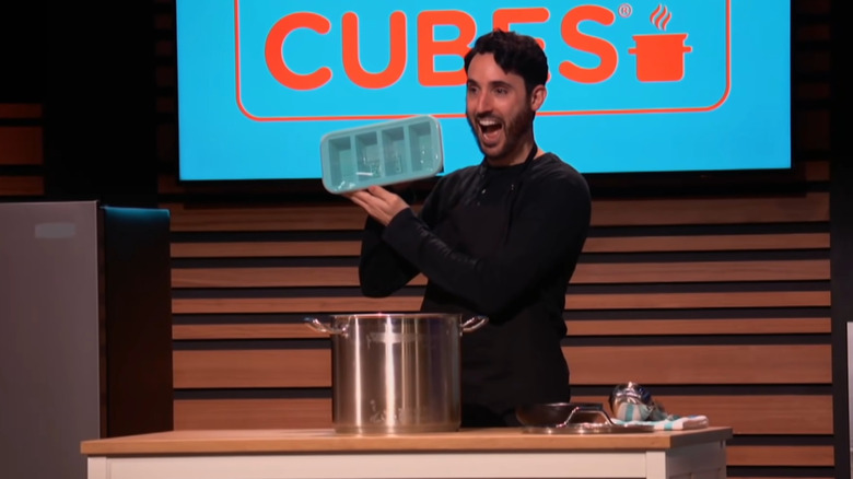 Actor demonstrating Souper Cubes on Shark Tank