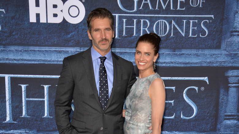 David Benioff and Amanda Peet attend the premiere of Game of Thrones