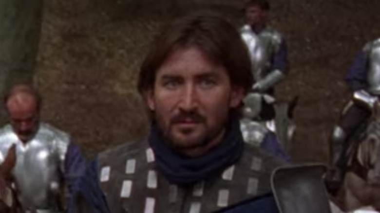 Valentine Pelka in armor on horse