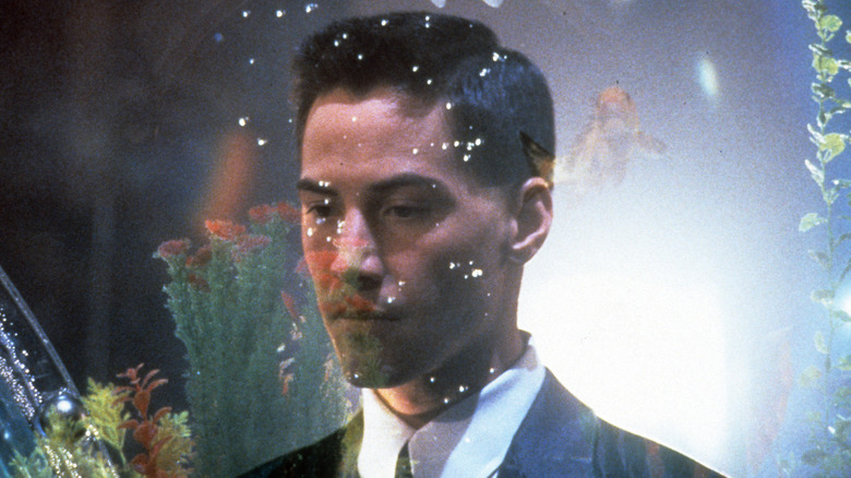 Johnny Mnemonic looking into aquarium