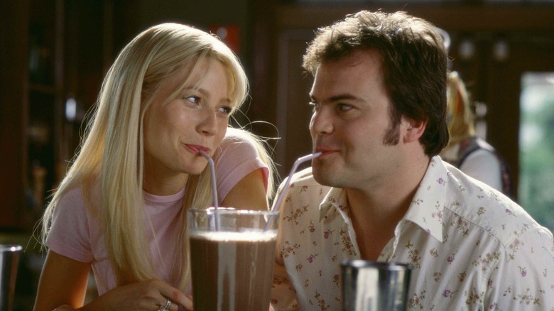 Hal and Rosie share a milkshake in "Shallow Hal"