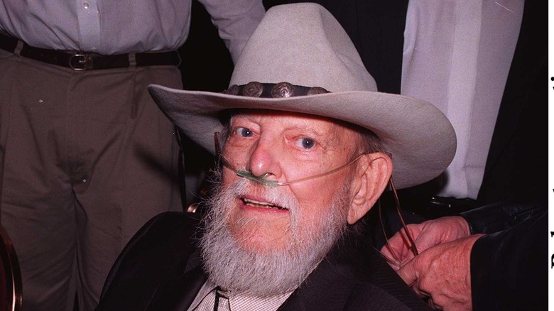 Denver Pyle breathes through an oxygen tube