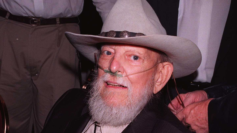 Denver Pyle breathes through an oxygen tube