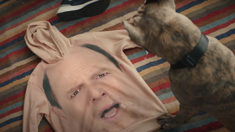 Dog drooling on Jason Alexander hoodie