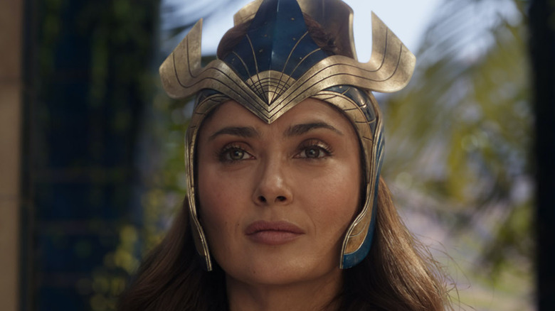 Salma Hayek wearing a headpiece as Ajak in Eternals