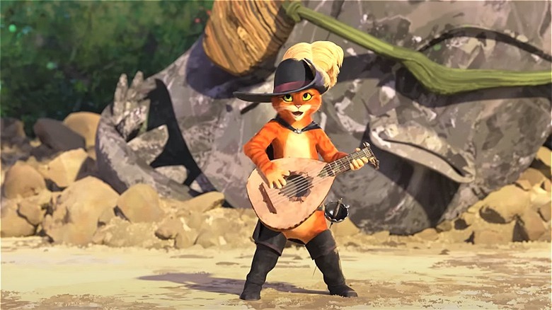 Puss in Boots plays a lute before being crushed 