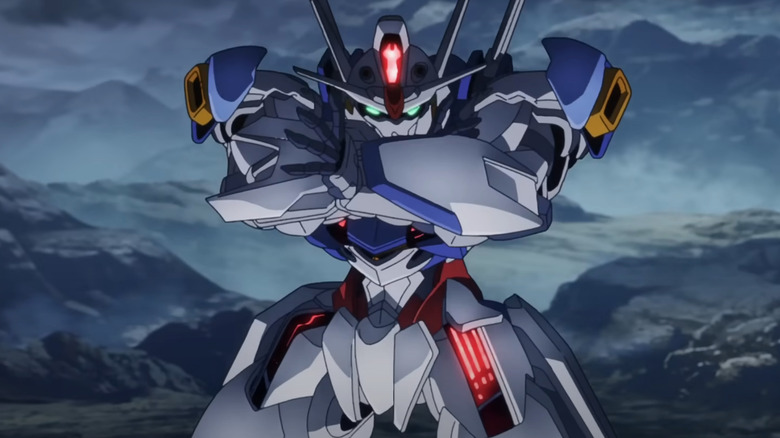 Gundam in a defensive brace 