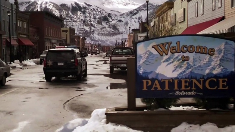 The town sign for Patience, Colorado in "Resident Alien"