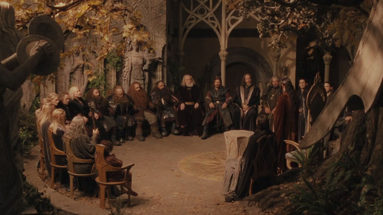 Council of Elrond sitting in a circle in session