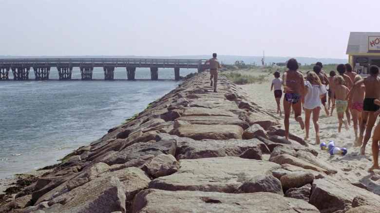 Brody running towards the bridge in "Jaws"