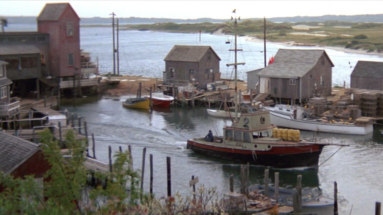 The Orca pulling away from Quint's shack in "Jaws"
