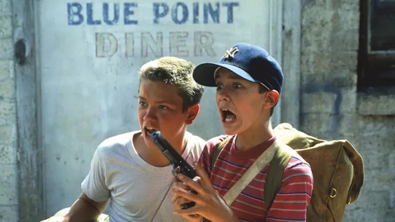 Gordie accidentally shoots a gun in Stand By Me.