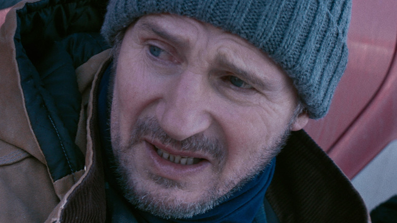 Liam Neeson Mike beanie worried