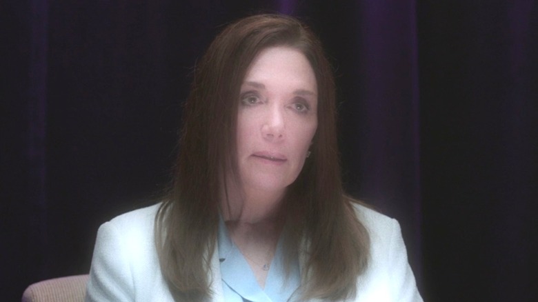 Sandra Holdren hologram looking serious