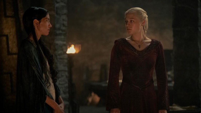 Mysaria and Rhaenyra looking at each other on House of the Dragon