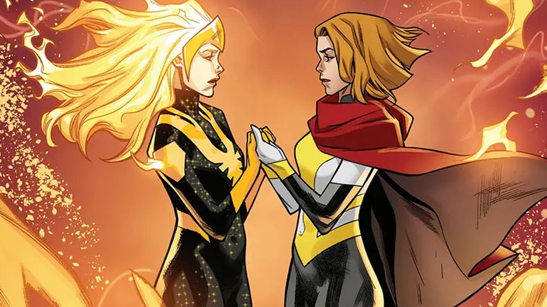 Jean Grey and a copy of Sara Grey holding hands in "Phoenix" (2025)