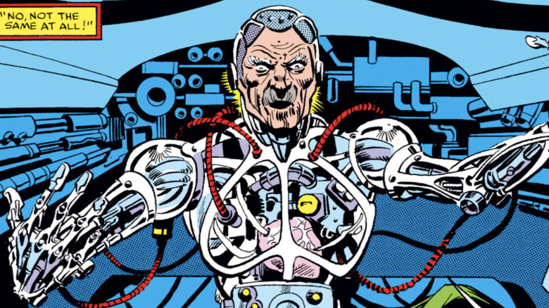 Cyborg Silvermane looking at his body