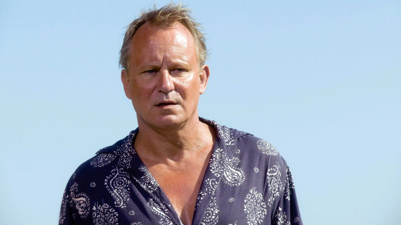 A wary Bill in "Mamma Mia" (2008)