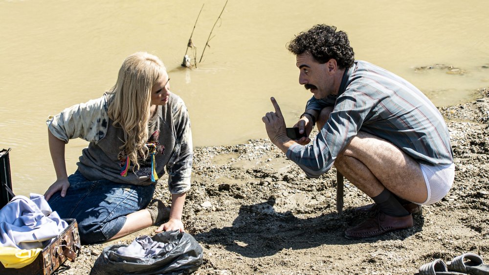 Maria Bakalova and Sacha Baron Cohen as Tutar and Borat Sagdiyev in Borat Subsequent Moviefilm