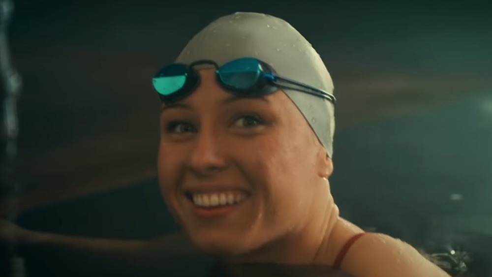 Jessica Long wearing swimming cap