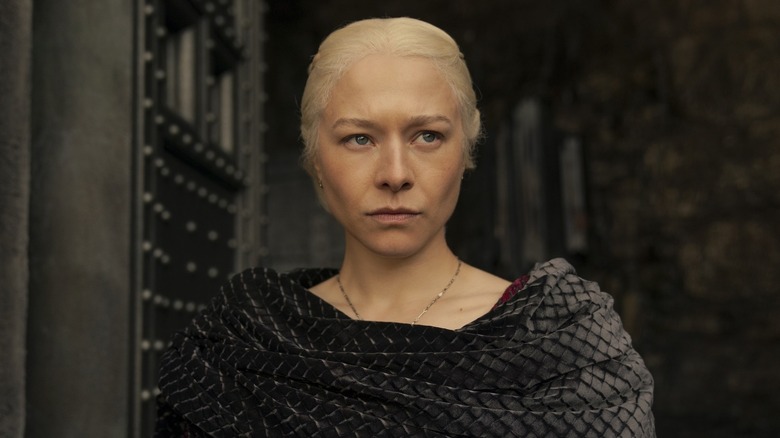Rhaenyra glaring in a black cloak on House of the Dragon