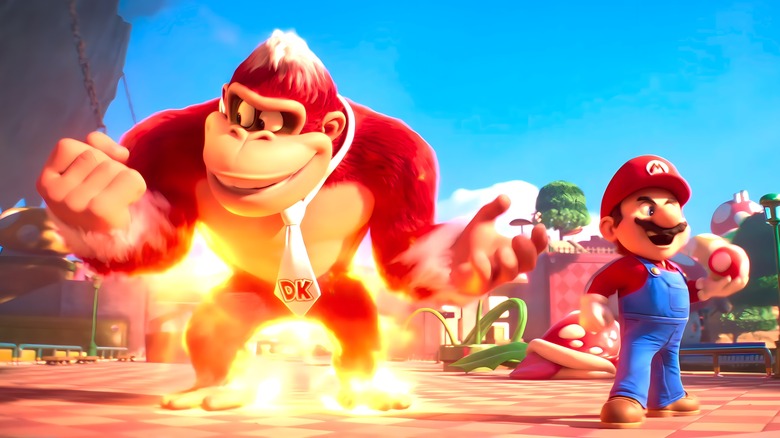 Donkey Kong glowing white beside Mario