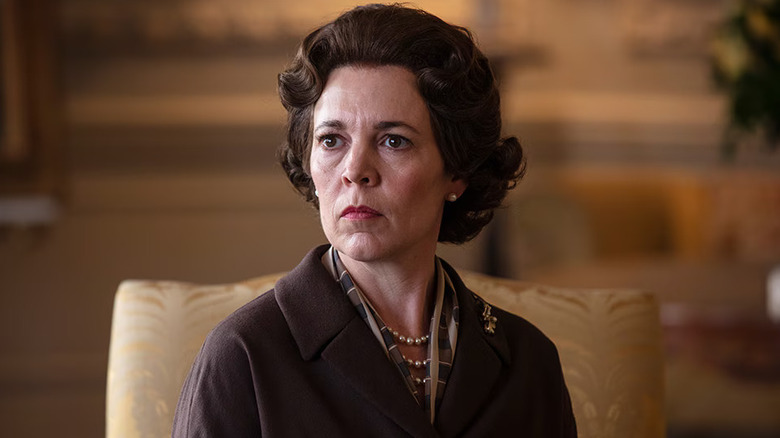 Olivia Colman as Queen Elizabeth II looking stern on The Crown