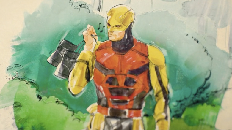 Daredevil wearing red and yellow suit
