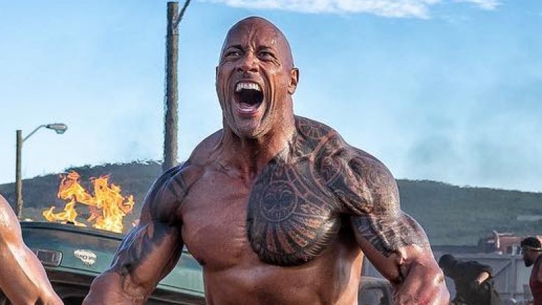 Dwayne "The Rock" Johnson yelling Hobbs and Shaw set