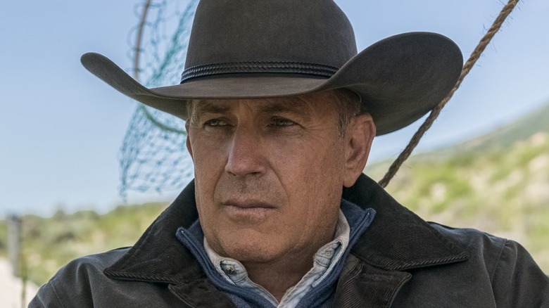 Kevin Costner in Yellowstone looking sad