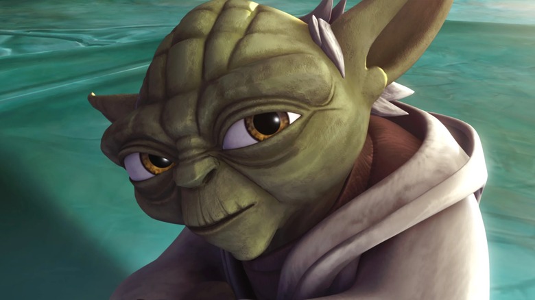 CGI Yoda side-eyes someone on The Clone Wars