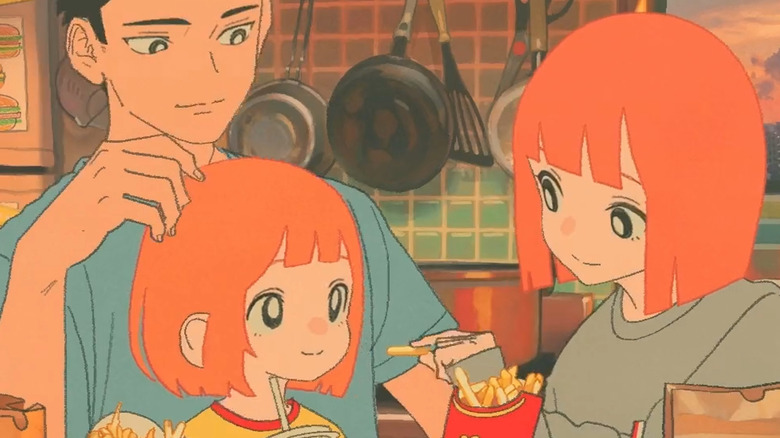 Animated family eating McDonald's