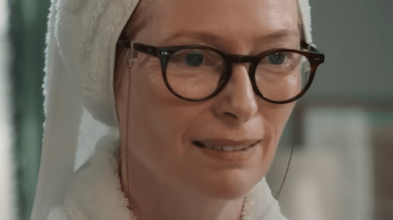 Tilda Swinton in a towel