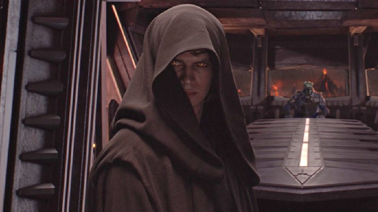 Anakin glowering in Mustafar base