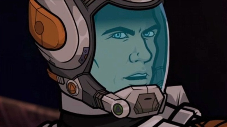 Archer wearing a space helmet