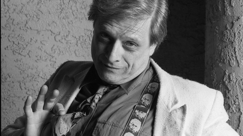 Harlan Ellison wearing Albert Einstein suspenders