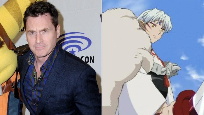 David Kaye posing, Sesshomaru brandishing his sword
