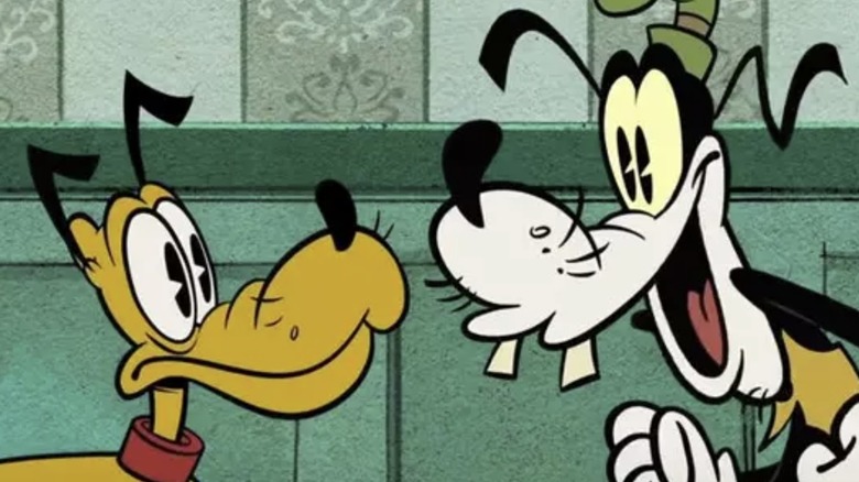 Goofy and Pluto face each other
