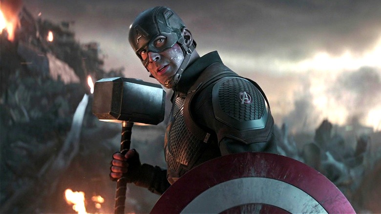 Cap wielding Mjolnir