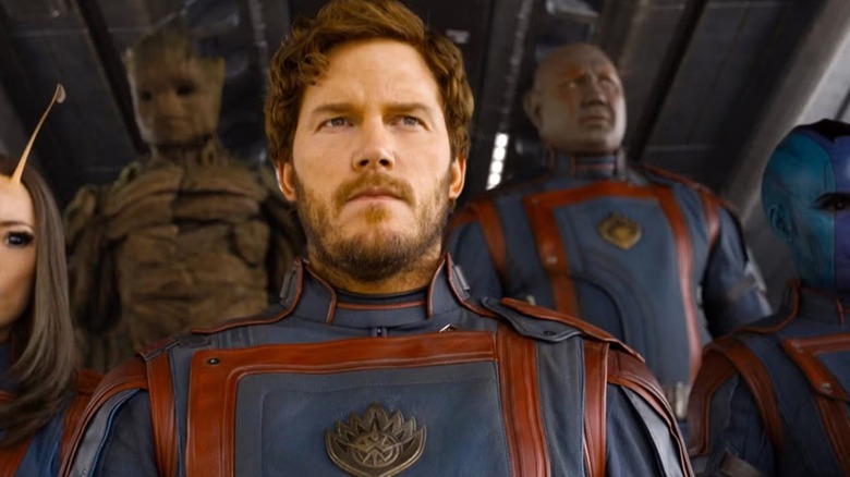 Star-Lord exiting his ship with the Guardians of the Galaxy in Guardians of the Galaxy Vol. 3