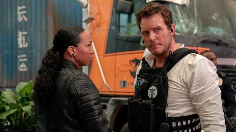 Chris Raven and Jaq Diallo inspecting clues in Mercy (2026)