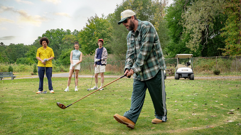 Happy Gilmore preparing to take a shot in Happy Gilmore 2 (2025)
